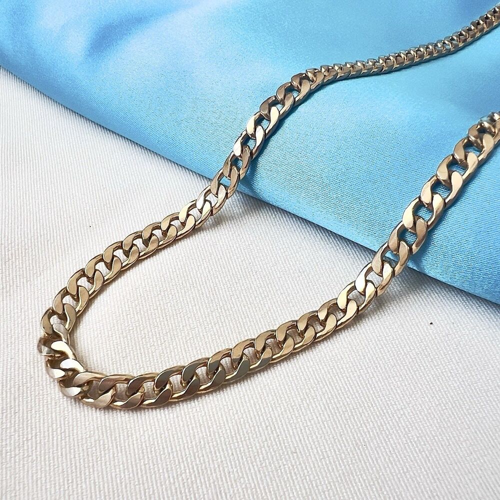 Vintage Cuban Curb Link Chain Necklace 14k Yellow Gold Plated 20-23” 6.2mm